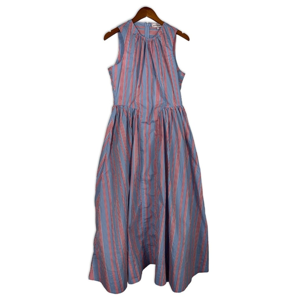 Hunter Bell Seaside Stripe Nantucket Dress Blue Red Striped Cotton Size 12